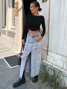 RueChic Drawstring Side Crop Tee - Black - View 4