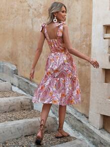 RueChic Floral Print Knot Shoulder Ruffle Hem Cami Dress - Multicolor - View 2