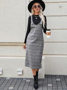 SHEIN LUNE Plaid Print Overall Dress Without Tee - Multicolor - View 3