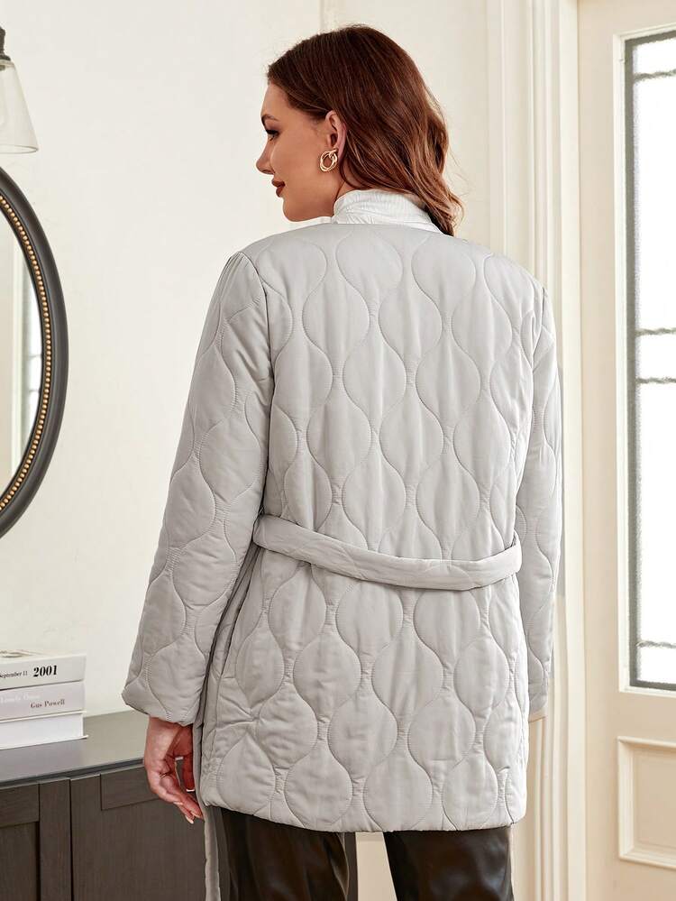 Button Front Belted Quilted Coat