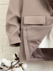 SHEIN Tween Boy Flap Detail Shawl Collar Overcoat - Mocha Brown - View 4