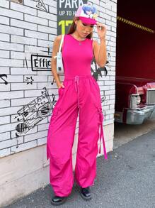 Muchica 素色背心上衣&腰部抽繩工裝褲