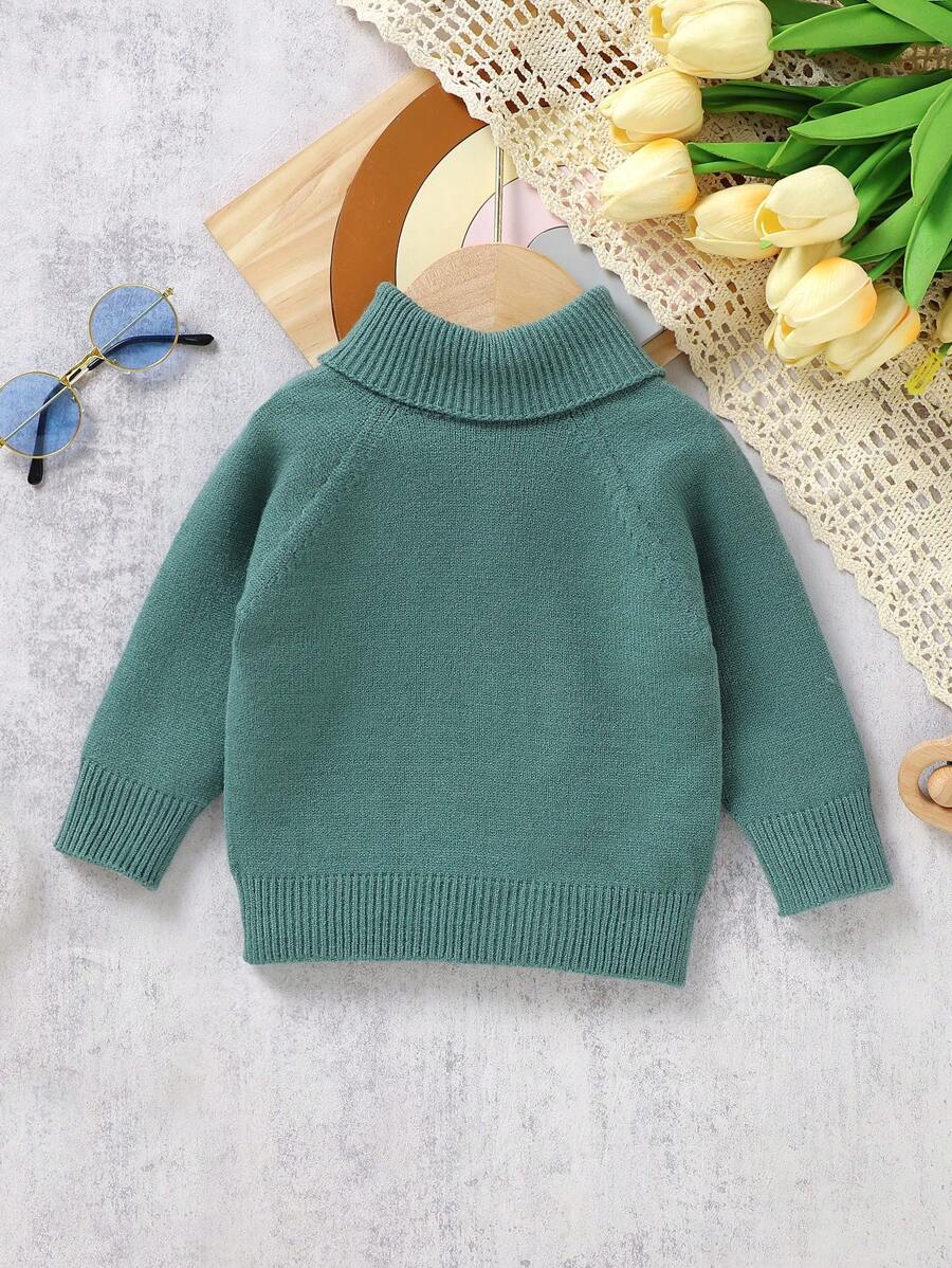 SHEIN Baby Boy Turtleneck Raglan Sleeve Sweater - Green - View 1