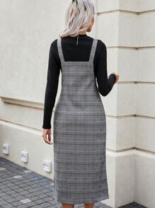 SHEIN LUNE Plaid Print Overall Dress Without Tee - Multicolor - View 2