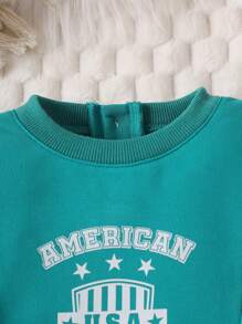 Baby Girl Letter Graphic Contrast Binding Ruffle Trim Sweatshirt - Green - View 6