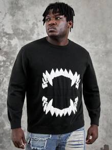 Manfinity VCAY Men Plus Halloween Graphic Pattern Sweater, For Fall Winter - Black - View 6