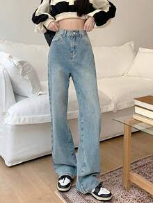 Washed Wide Leg Jeans - Light Wash - View 3