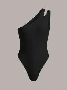 SHEIN ICON Body de un hombro de espalda abierta con abertura tejido de canalé