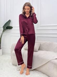 Bộ PJ Đường ống tương phản / Bộ Pajama - Màu tím - Xem 3