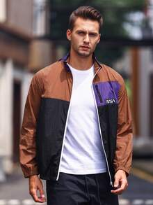 Coreblaze Men Letter Graphic Colorblock Zip Up Sports Jacket - Multicolor - View 4