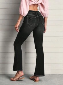 SHEIN EZwear 破洞牛仔喇叭褲 - 黑色 - 查看 2
