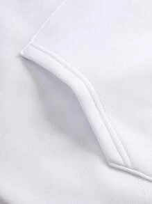 SHEIN EZwear Capucha térmica con estampado de slogan & floral con bolsillo de canguro con cordón - Blanco - Ver 4