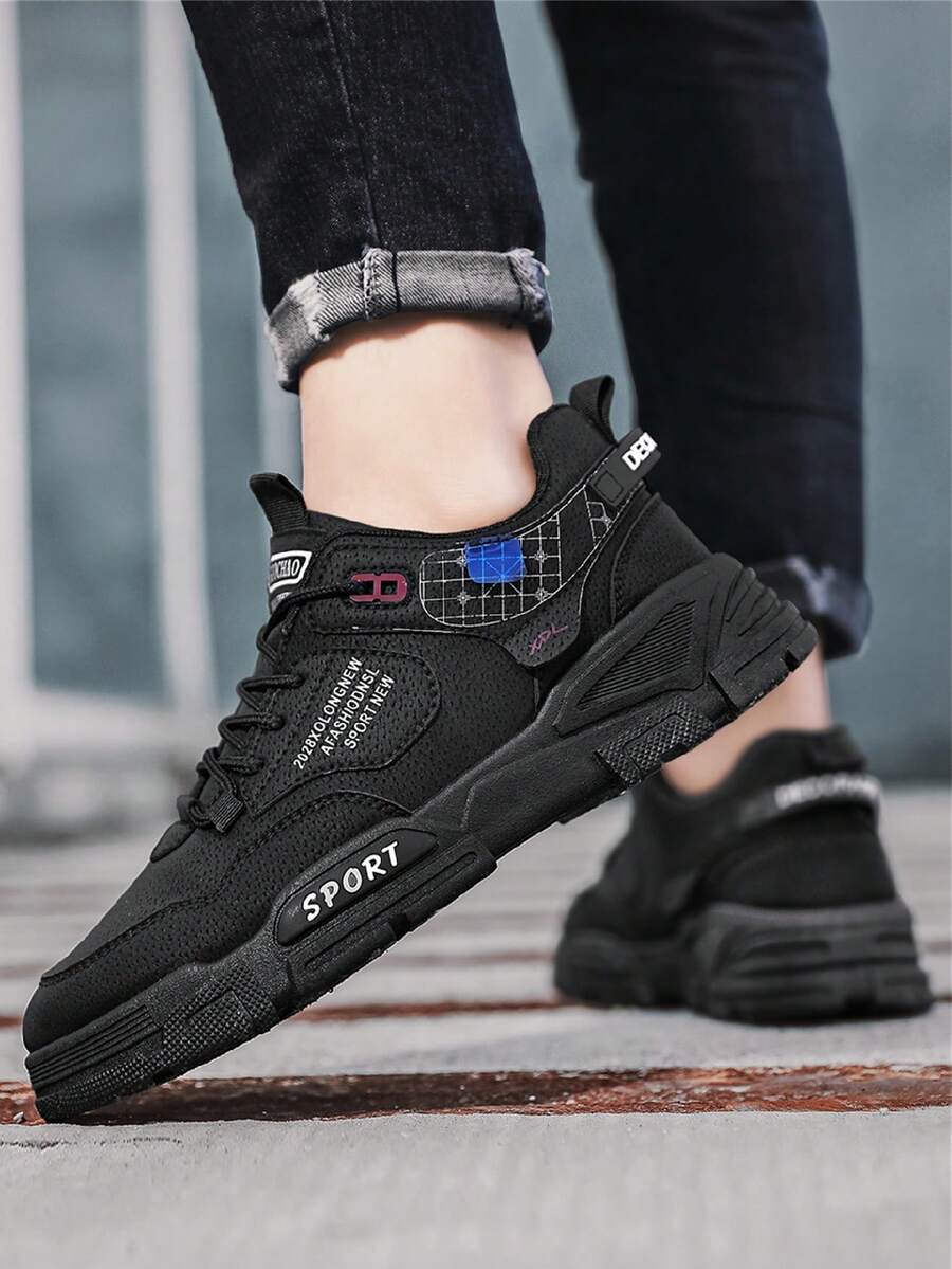 Men's Pu Leather Toe Work Sneakers - Black - View 1