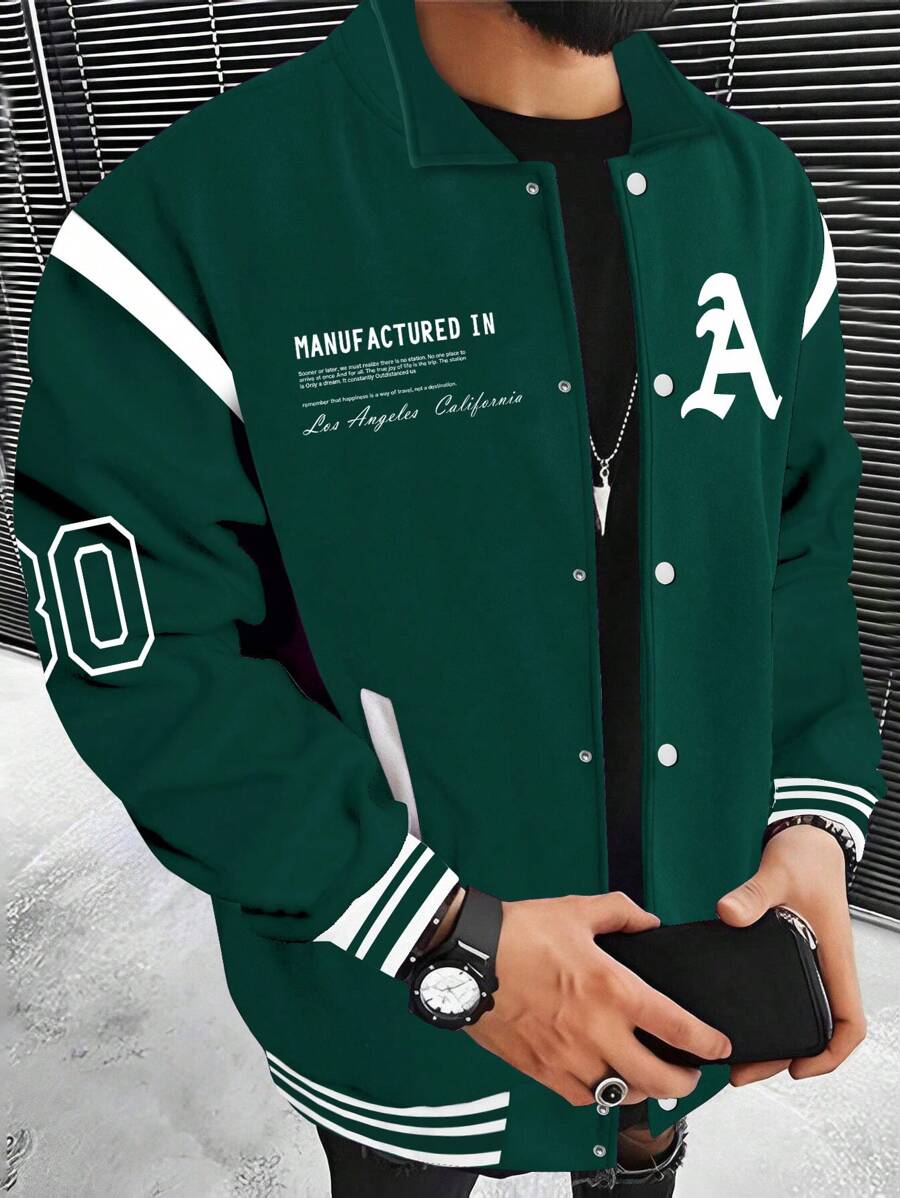 Manfinity Homme Men Slogan Graphic Striped Trim Jacket | SHEIN USA