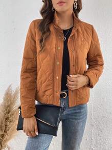 SHEIN LUNE Áo khoác đệm chần bông phía trước có nút chắc chắn - Rỉ Nâu - Xem 1