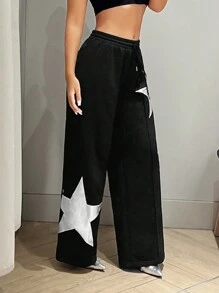 SHEIN ICON Star Print Drawstring Waist Sweatpants - Black - View 7