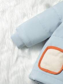 Baby Girl Contrast Binding Dual Pocket Padded Coat & Pants - Baby Blue - View 7