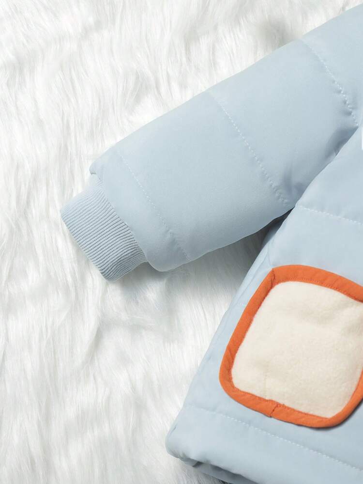 Baby Girl Contrast Binding Dual Pocket Padded Coat & Pants