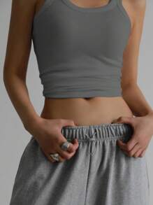 DAZY 素色條紋針織背心上衣 - 灰色 - 查看 3