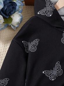 SHEIN 女大童吊帶上衣&蝴蝶圖案衛褲&短款連帽衫 - 黑色 - 查看 5