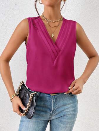 SHEIN Privé 素色V領無袖襯衫