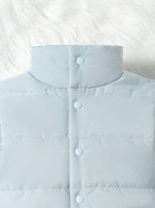 Baby Girl Contrast Binding Dual Pocket Padded Coat & Pants - Baby Blue - View 5