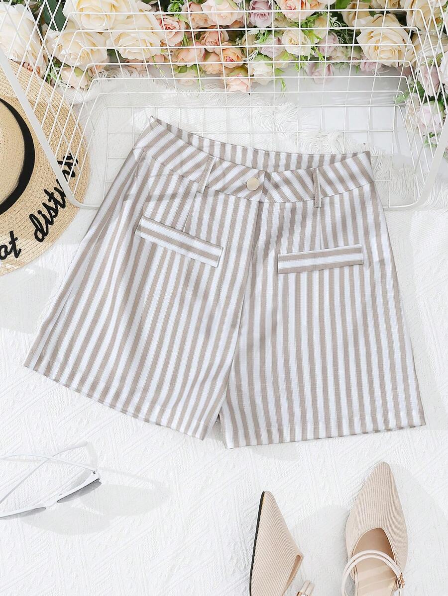 SHEIN Essnce In sọc Nút phía trước Quần short - Nhiều màu - Xem 1