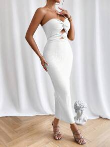 Firerie Twist Front Cut Out Tube Dress - White - View 3