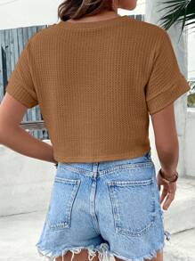 SHEIN VCAY Solid Batwing Sleeve Crop Tee - Coffee Brown - View 2