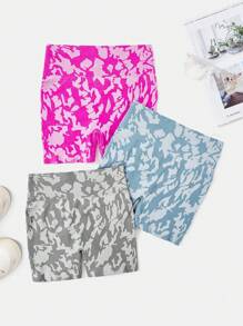 SHEIN Sport Studio 3 Stücke Weit geschnittene Shorts mit Allover Muster für Sport und Freizeit
