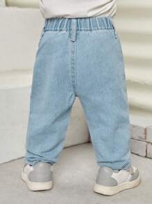 Baby Girl Solid Ripped Straight Leg Jeans - Light Wash - View 2