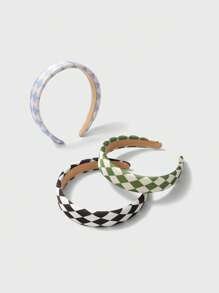 3pcs Girls Plaid Pattern Vintage Polyester Wide Headband For Daily Decoration - Multicolor - View 9