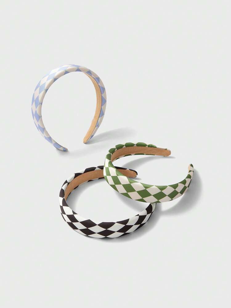 3pcs Girls Plaid Pattern Vintage Polyester Wide Headband For Daily Decoration