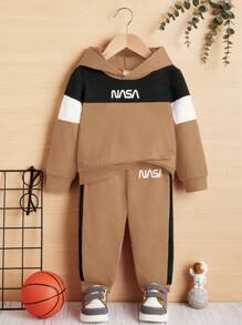 SHEIN Baby Boy Letter Graphic Colorblock Hoodie & Sweatpants - Multicolor - View 1