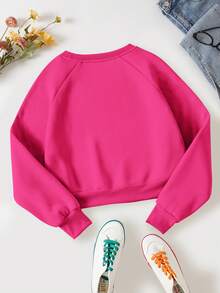 SHEIN Essnce 素色插肩袖加絨內裏運動衫 - 玫紅色 - 查看 2