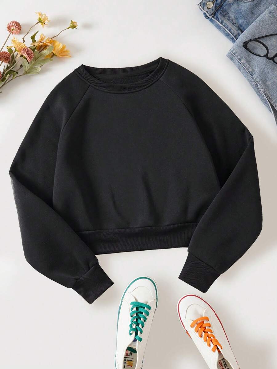INAWLY Chất rắn Tay Raglan Lót nhiệt Áo nỉ - màu đen - Xem 1