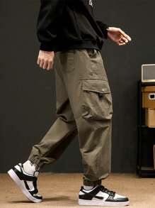 Men Letter Graphic Flap Pocket Cargo Pants - Khaki - View 2