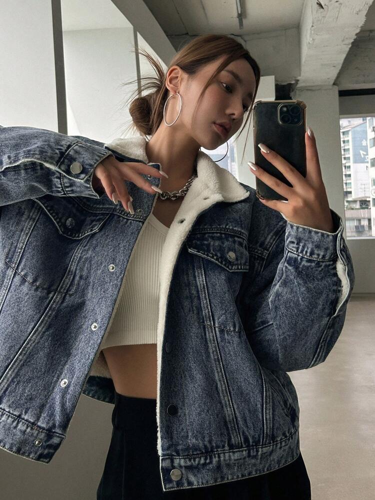 Autumn/Winter Thermal Lined Loose Casual Denim Jacket