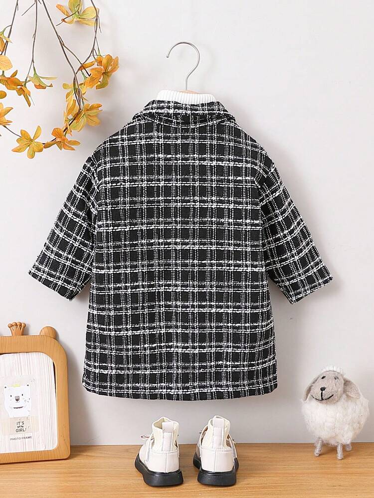 Baby Girl Plaid Print Double Breasted Lapel Neck Coat Without Sweater
