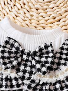 Baby Girl Houndstooth Print Ruffle Trim Bow Front Peplum Top & Pants & Bag - Multicolor - View 4