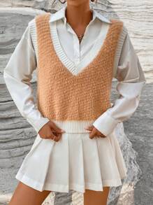 SHEIN Unity Contrast Trim Sweater Vest Without Blouse - Multicolor - View 5