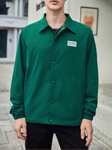 Manfinity VCAY Chaqueta ultrasuelta para hombre con cierre de botones y detalle de parche con letras, para otoño e invierno - Verde - Ver 3