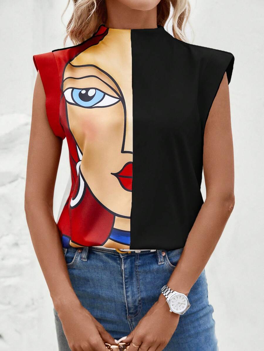 SHEIN Clasi 圖形高領tee圖形t恤 - 彩色 - 查看 1