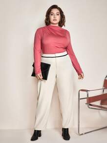 BizChic 大碼小高領褶邊T恤 - 粉色 - 查看 3