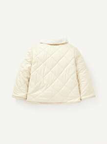 Baby Boy Borg Collar Flap Detail Quilted Coat Without Sweater - Apricot - View 2