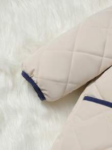 Baby Girl Contrast Binding Hooded Padded Coat & Pants - Apricot - View 7