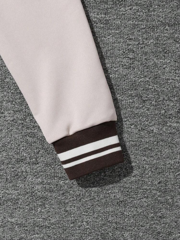 Teen Girl Letter Graphic Striped Trim Drop Shoulder Sweatshirt