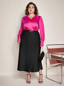 BizChic Váy Plus Size Dây kéo màu trơn Thanh lịch - màu đen - Xem 1