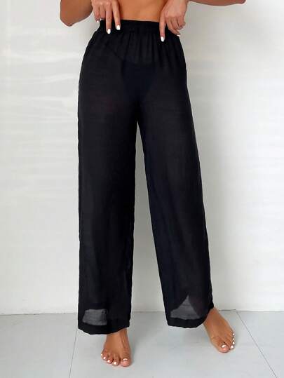 Swim Vcay 素色透視網紗罩衫長褲