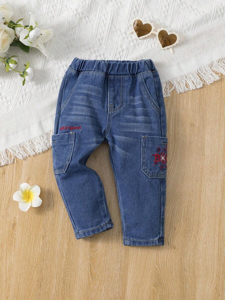 Baby Girl Letter Embroidery Pocket Jeans - Light Wash - View 1